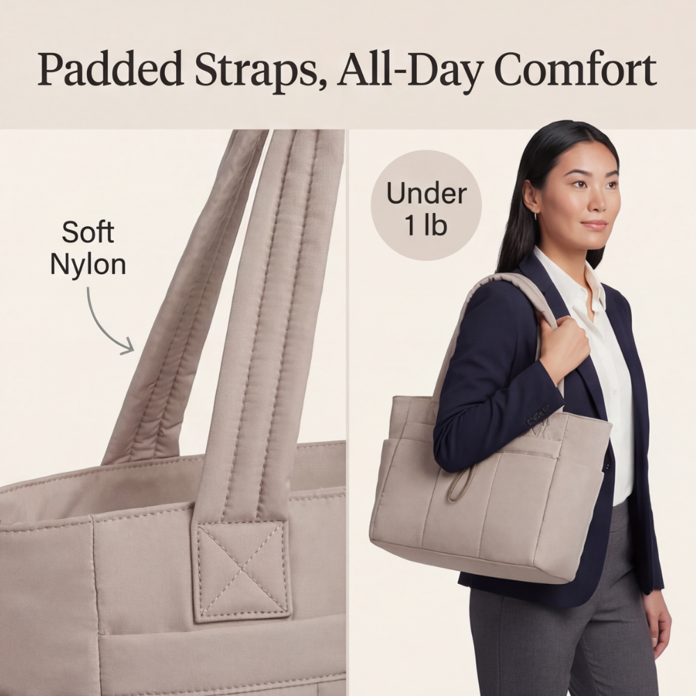 Tova Quilted Nylon Multi-Pocket Work Tote Bag
