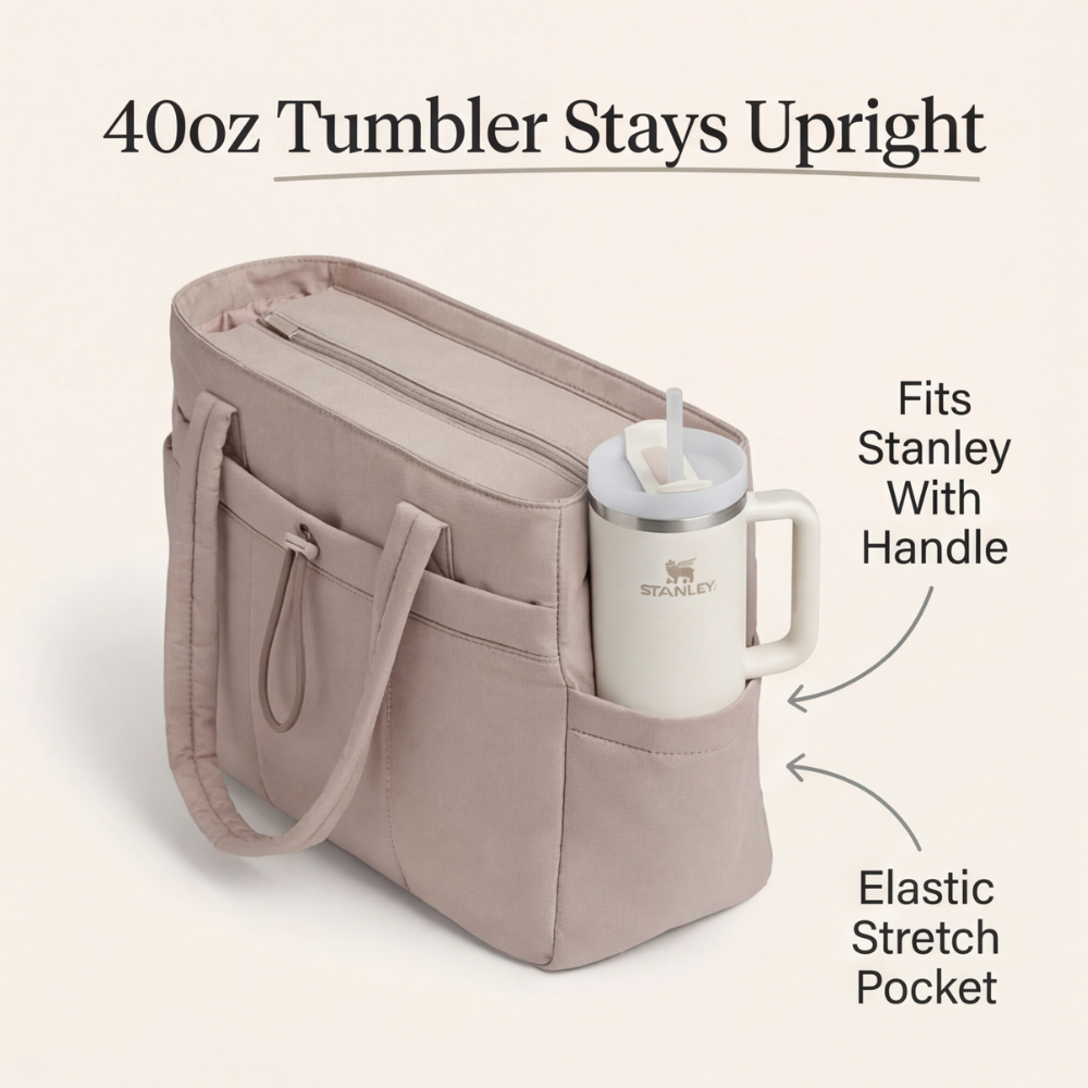 Tova Quilted Nylon Multi-Pocket Work Tote Bag