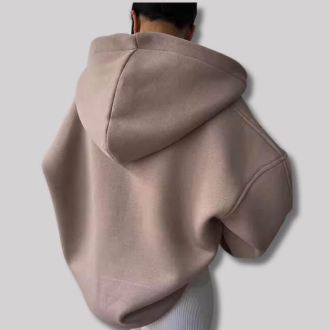 Candice | Womens Oversized Pullover Hoodie, Notch Neck | Drop Shoulder, Cuffed Sleeves | Beige, Gray, Pinkish Gray S-2XL