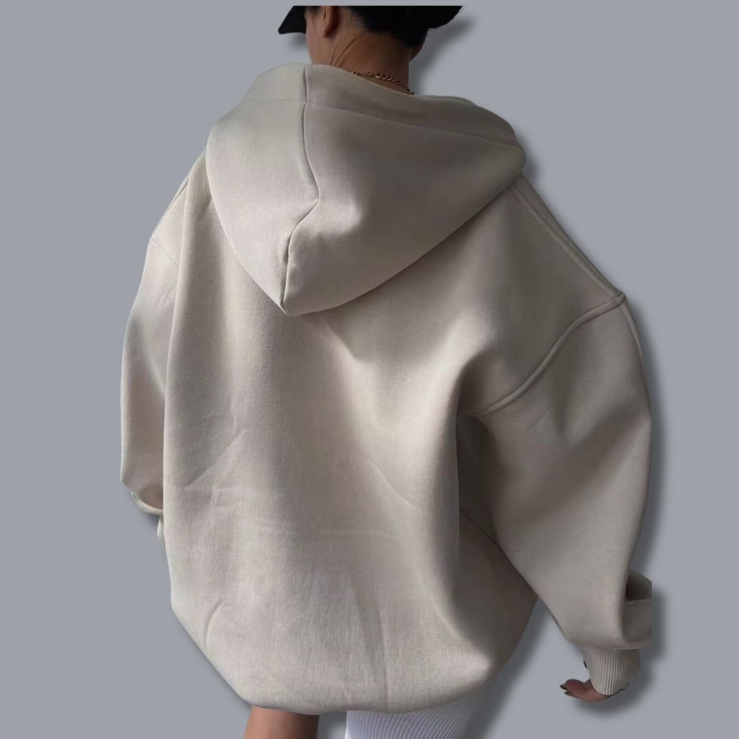 Candice | Womens Oversized Pullover Hoodie, Notch Neck | Drop Shoulder, Cuffed Sleeves | Beige, Gray, Pinkish Gray S-2XL