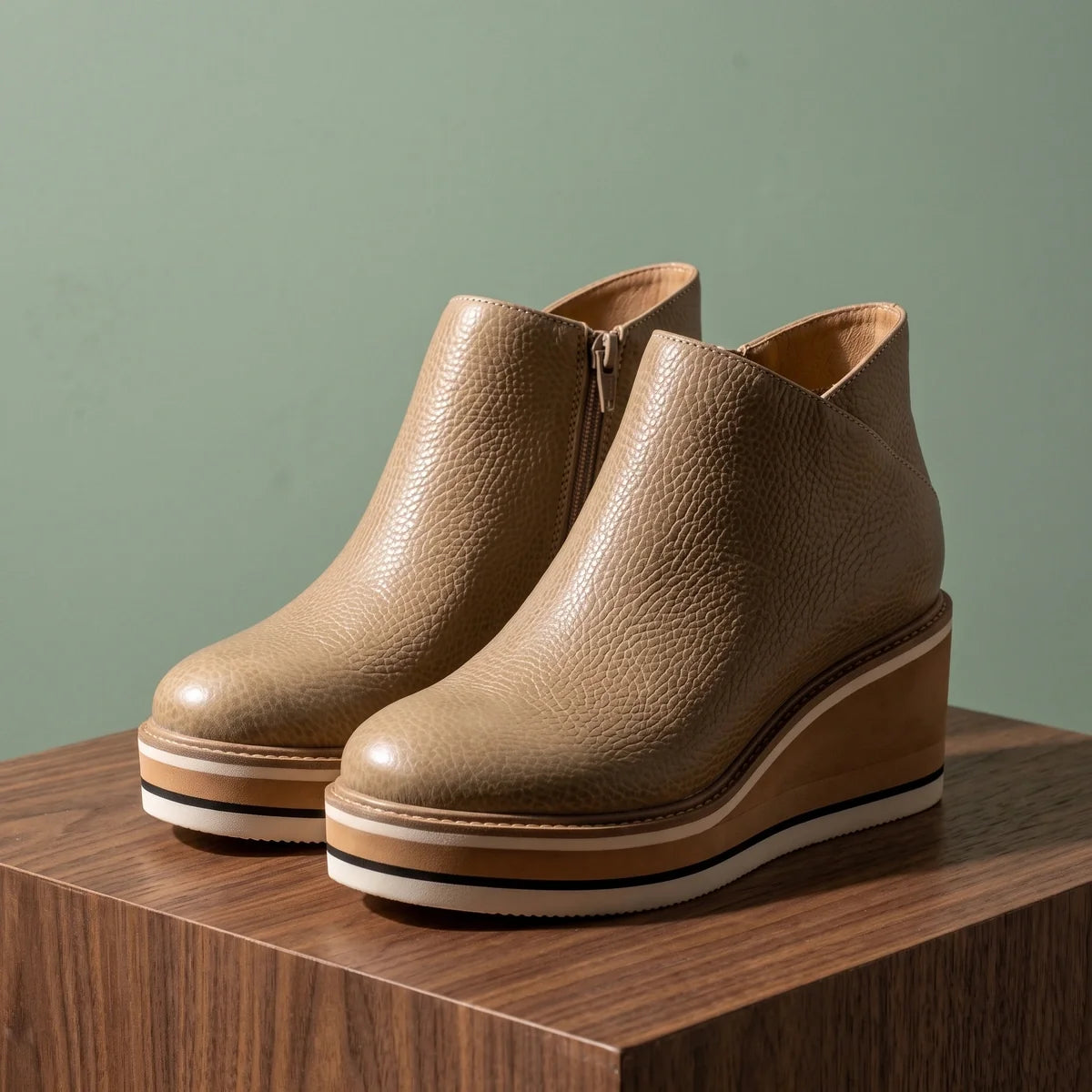 Mariette Pebbled Vegan Leather Wedge Ankle Boots