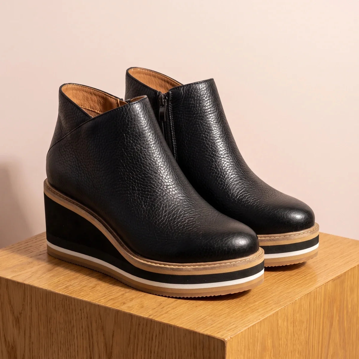 Mariette Pebbled Vegan Leather Wedge Ankle Boots