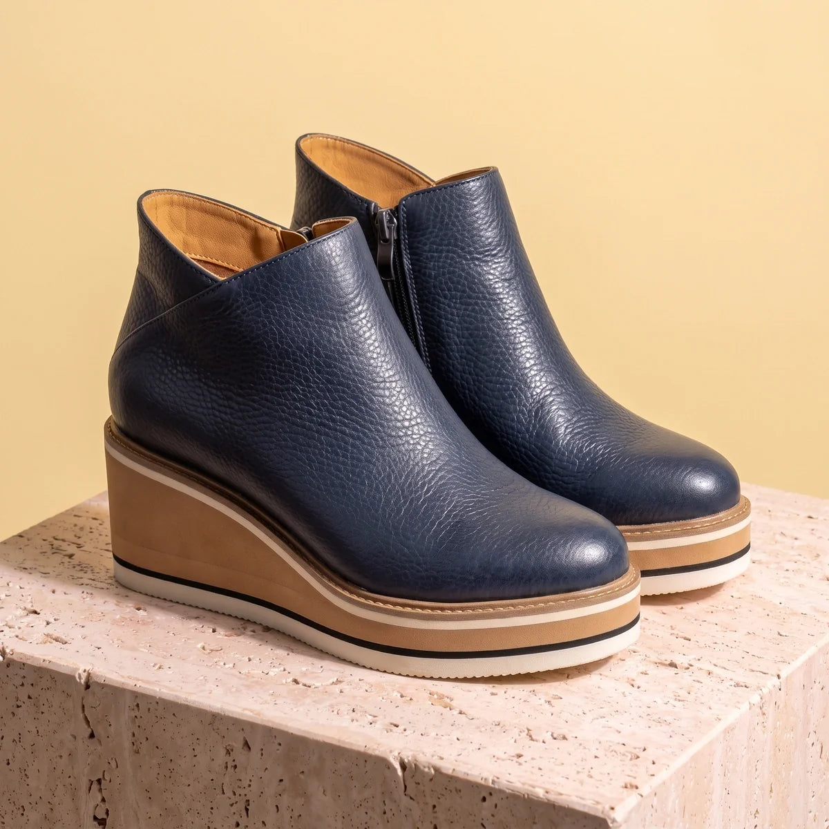 Mariette Pebbled Vegan Leather Wedge Ankle Boots