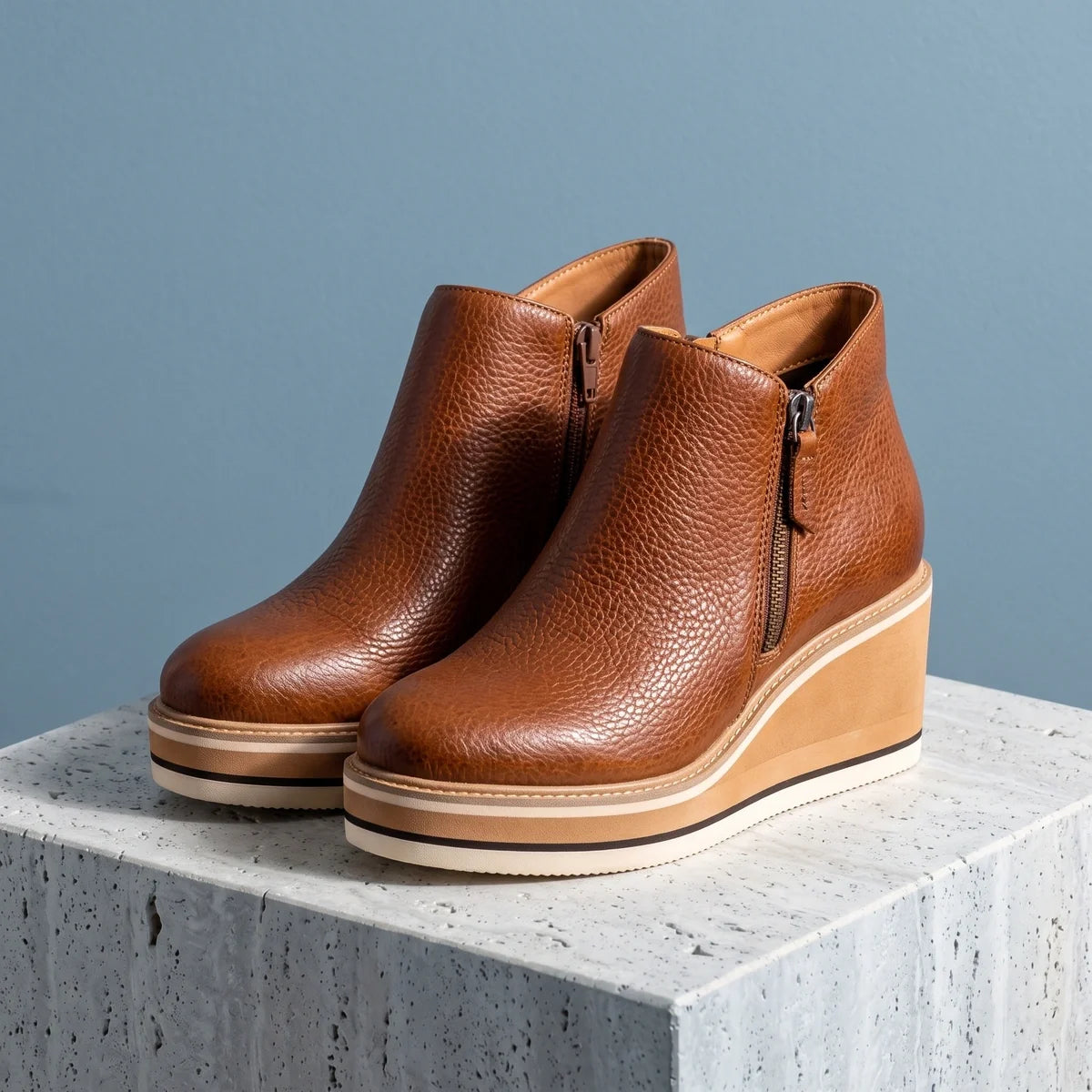 Mariette Pebbled Vegan Leather Wedge Ankle Boots