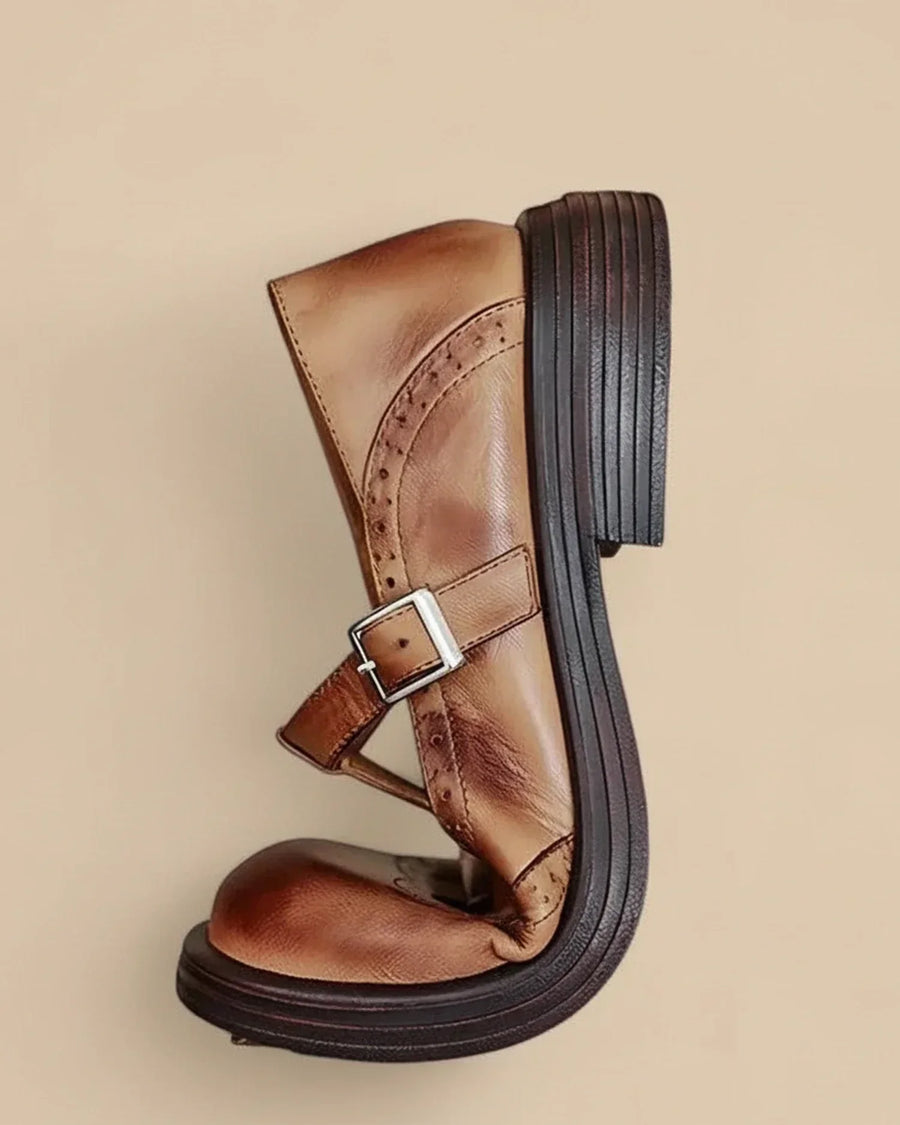 Mary Jane Shoes - T Strap Buckle Flat Women's Lug Sole Shoes