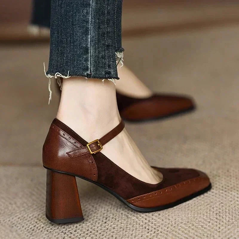 Mary Jane Shoes For Women | Square Toe Block Heel Buckle Strap