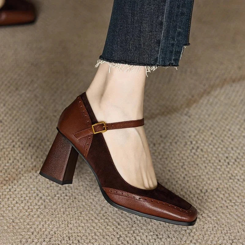 Mary Jane Shoes For Women | Square Toe Block Heel Buckle Strap