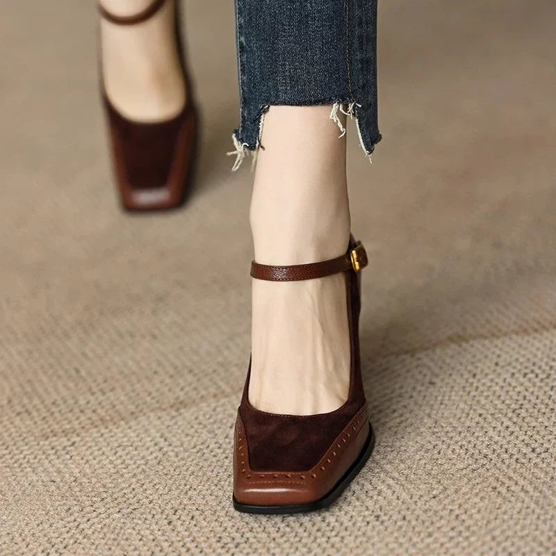 Mary Jane Shoes For Women | Square Toe Block Heel Buckle Strap