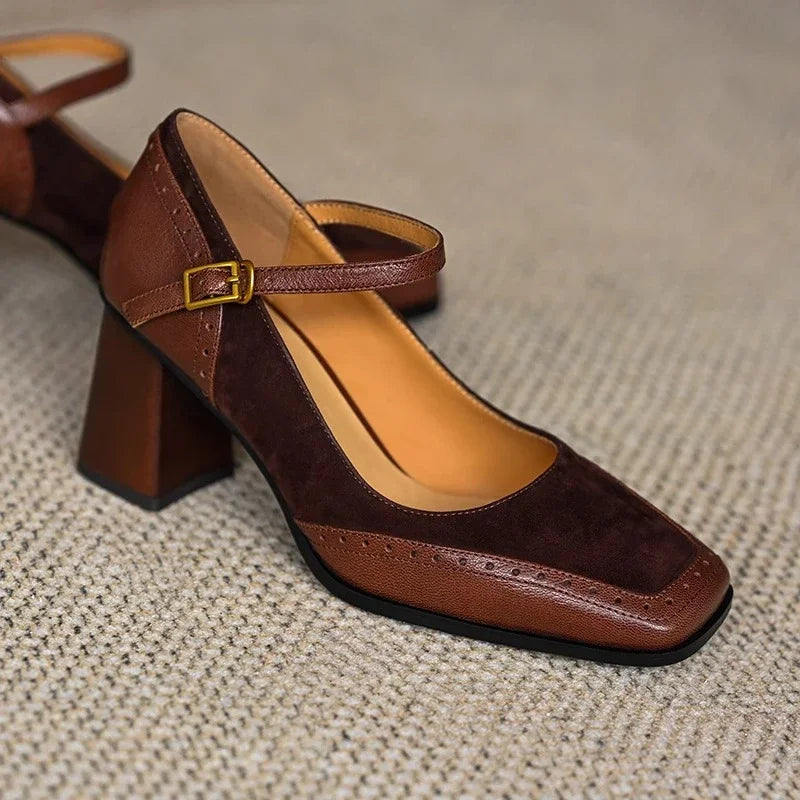 Mary Jane Shoes For Women | Square Toe Block Heel Buckle Strap