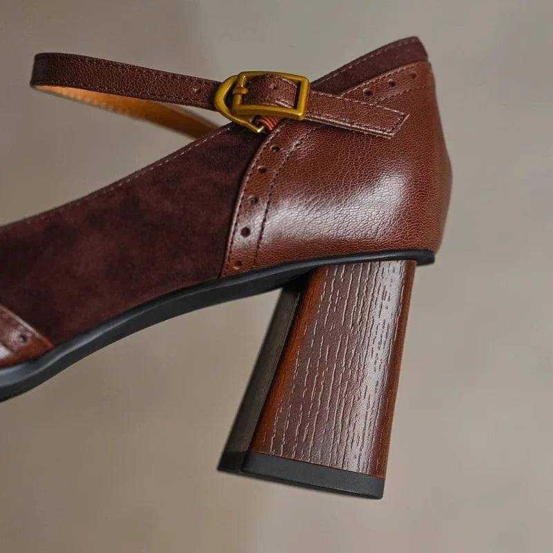 Mary Jane Shoes For Women | Square Toe Block Heel Buckle Strap