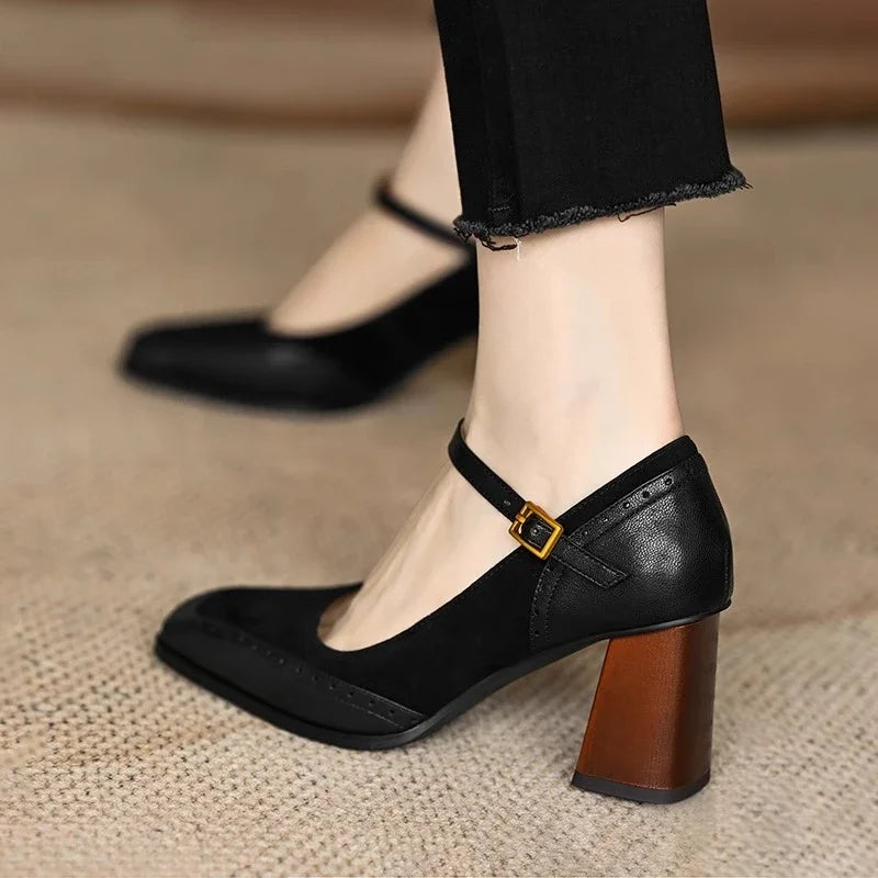 Mary Jane Shoes For Women | Square Toe Block Heel Buckle Strap