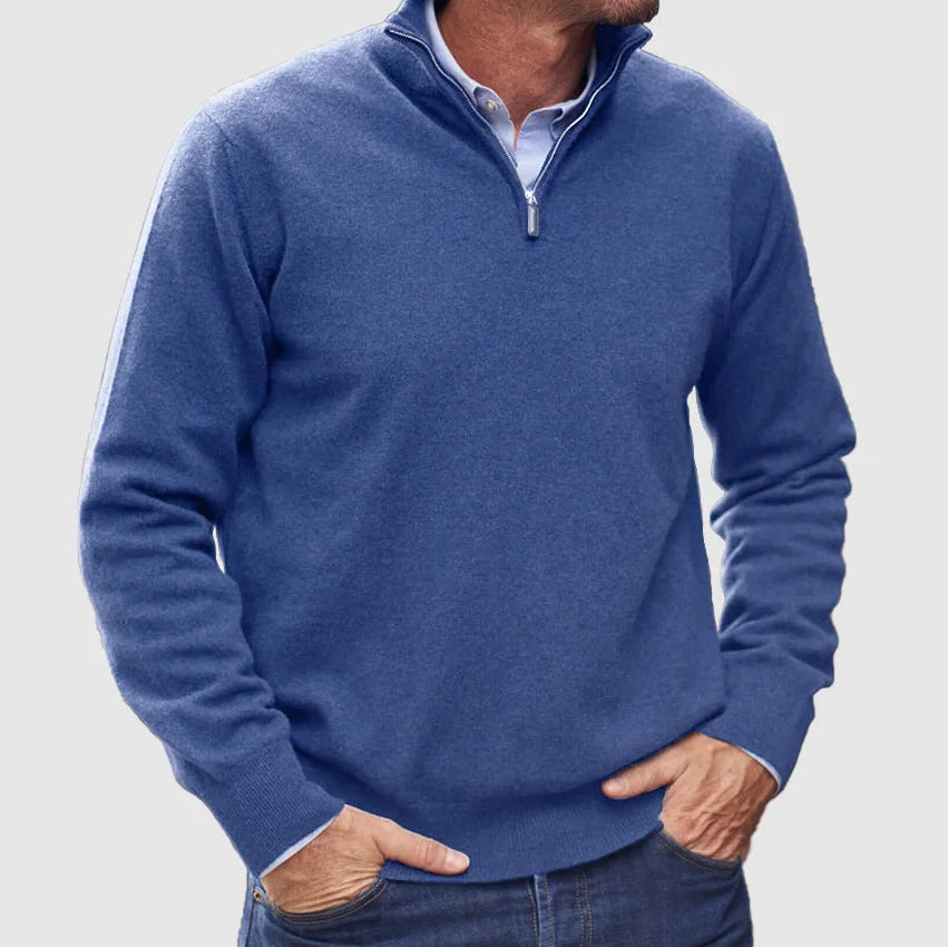 Nicholas | Mens Zip Neck Sweater with Stand Collar | Classic Fit, Soft Feel | Black, Gray, Blue and More S-3XL
