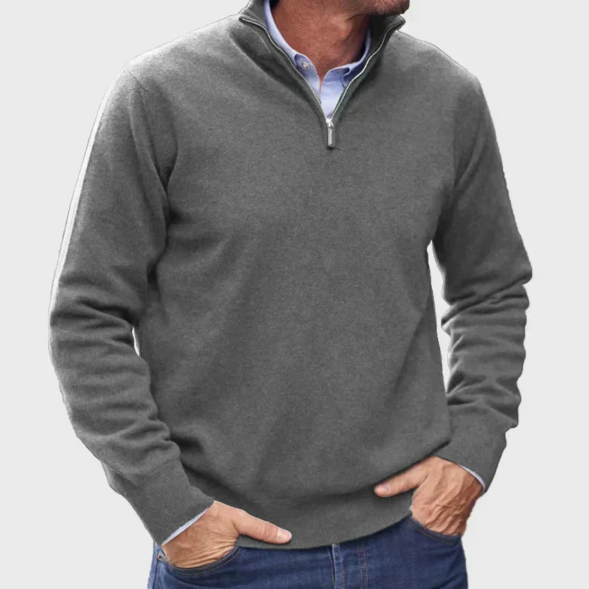 Nicholas | Mens Zip Neck Sweater with Stand Collar | Classic Fit, Soft Feel | Black, Gray, Blue and More S-3XL