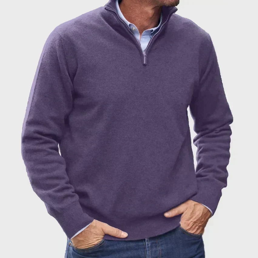 Nicholas | Mens Zip Neck Sweater with Stand Collar | Classic Fit, Soft Feel | Black, Gray, Blue and More S-3XL