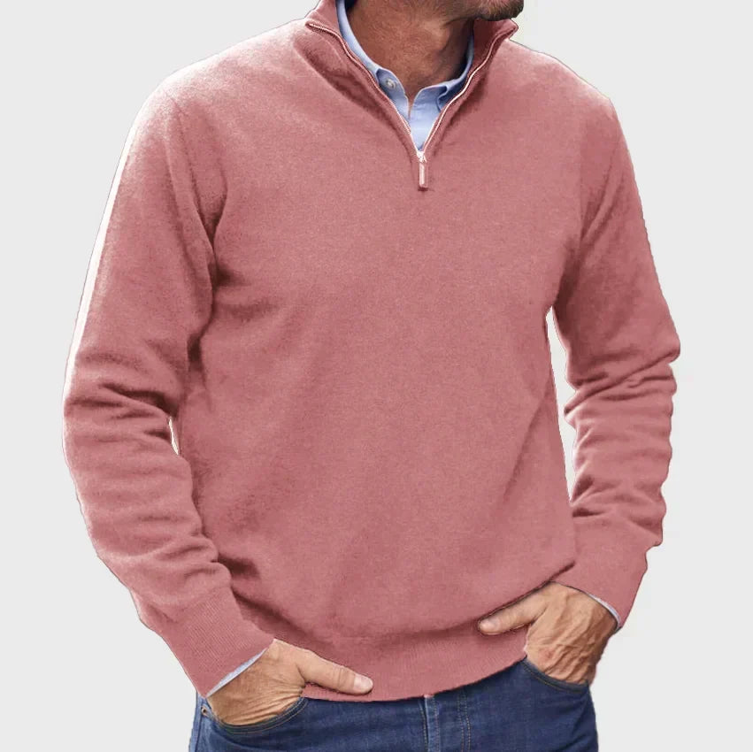 Nicholas | Mens Zip Neck Sweater with Stand Collar | Classic Fit, Soft Feel | Black, Gray, Blue and More S-3XL