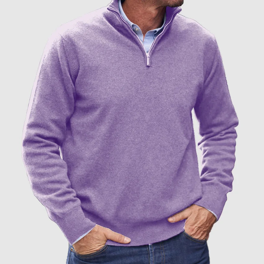Nicholas | Mens Zip Neck Sweater with Stand Collar | Classic Fit, Soft Feel | Black, Gray, Blue and More S-3XL