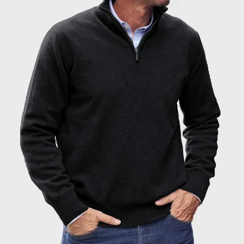 Nicholas | Mens Zip Neck Sweater with Stand Collar | Classic Fit, Soft Feel | Black, Gray, Blue and More S-3XL