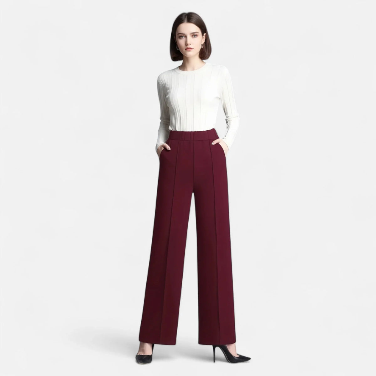Maureen | Women's High Waisted Wide Leg Trouser with Side Pockets
