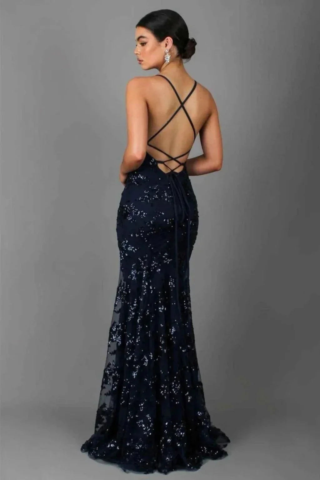 Melissa | V-Neck Sequin Formal Maxi Dress with Cross Back Straps