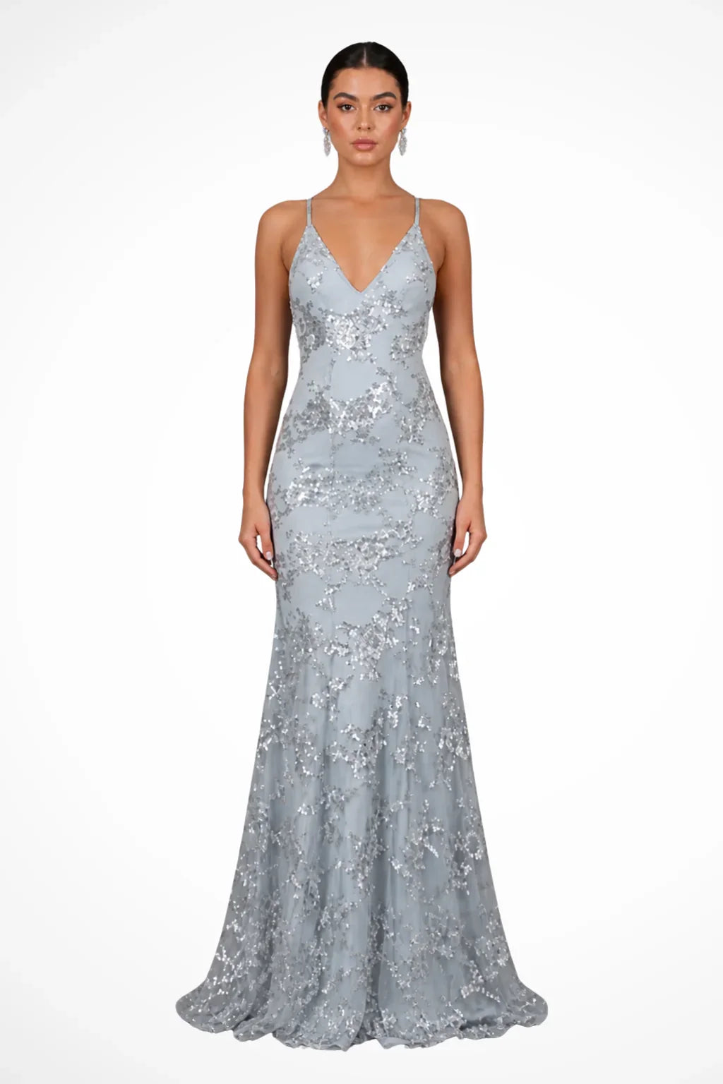 Melissa | V-Neck Sequin Formal Maxi Dress with Cross Back Straps