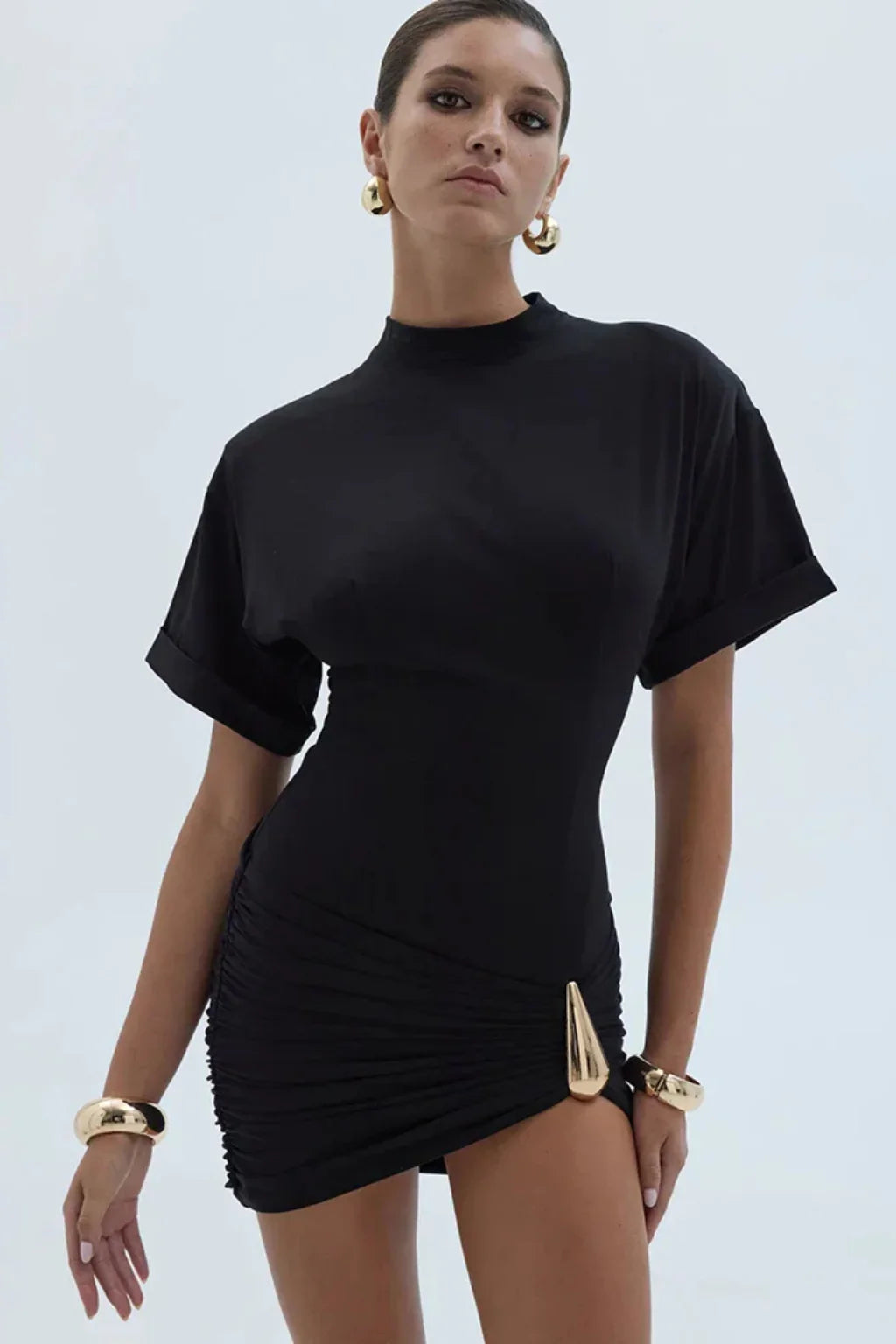 Melissa | Women's Bodycon Ruched Summer Mini Dress with Short Sleeves