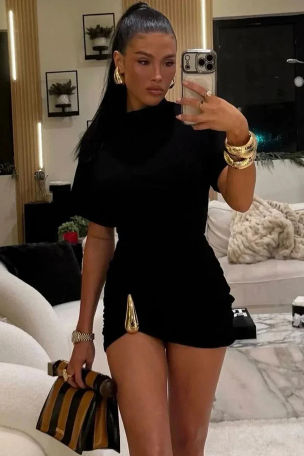 Melissa | Women's Bodycon Ruched Summer Mini Dress with Short Sleeves