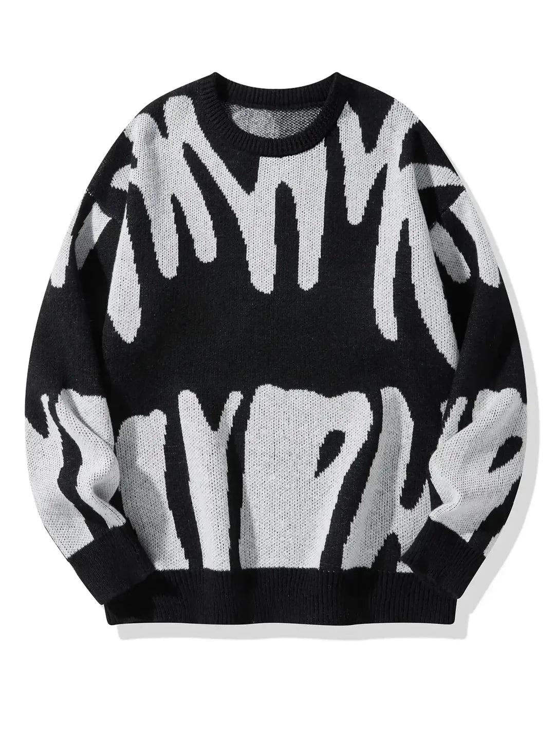 Men's Abstract Pattern Knit Sweater, Crew Neck, Long Sleeves