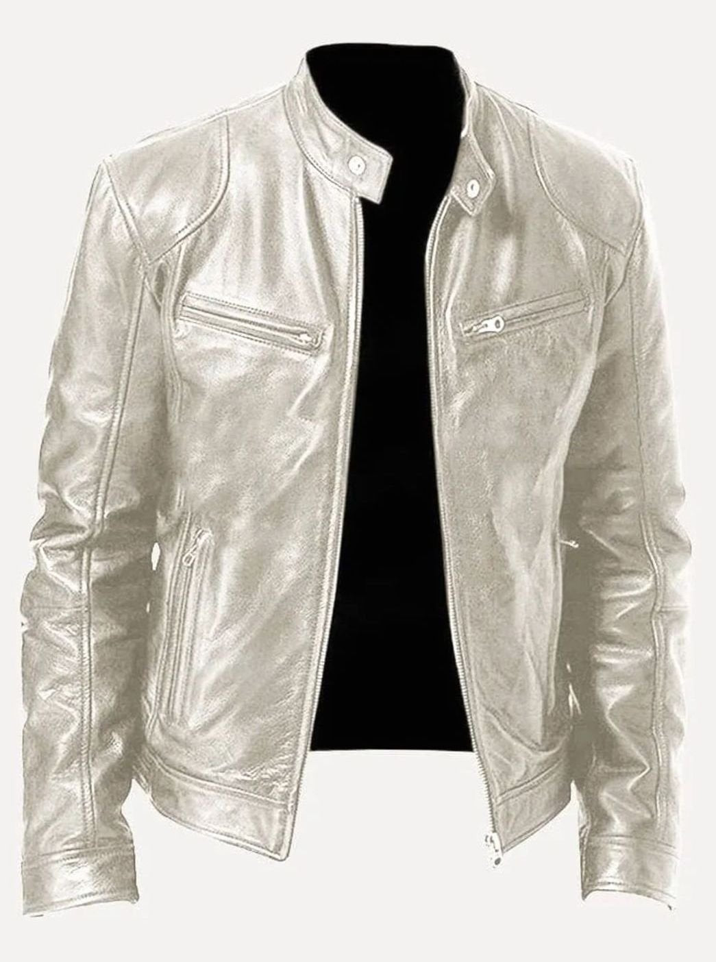 Men's Classic Moto Style Jacket Slim-Fit Zip-Up Leather Biker