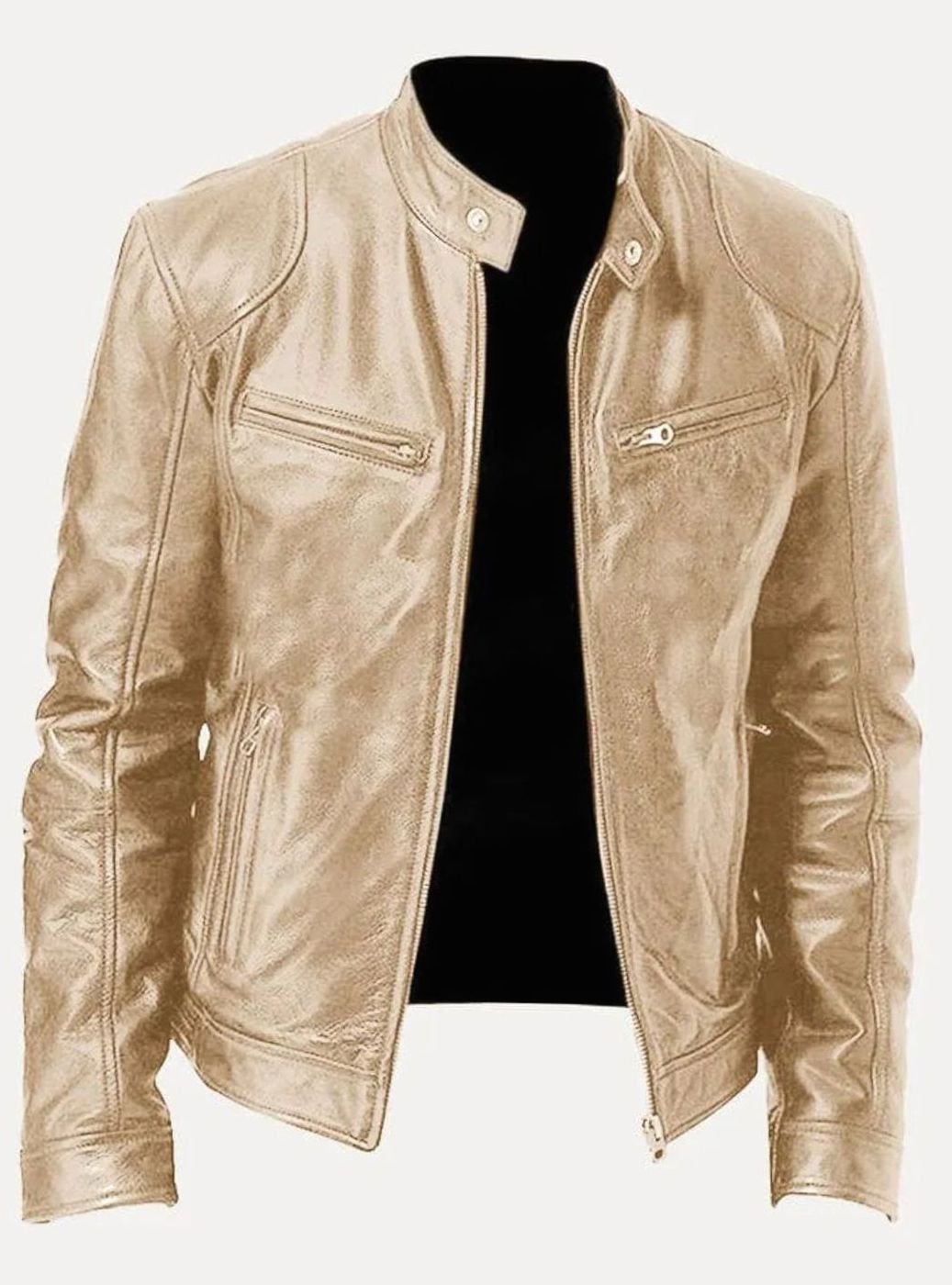 Men's Classic Moto Style Jacket Slim-Fit Zip-Up Leather Biker