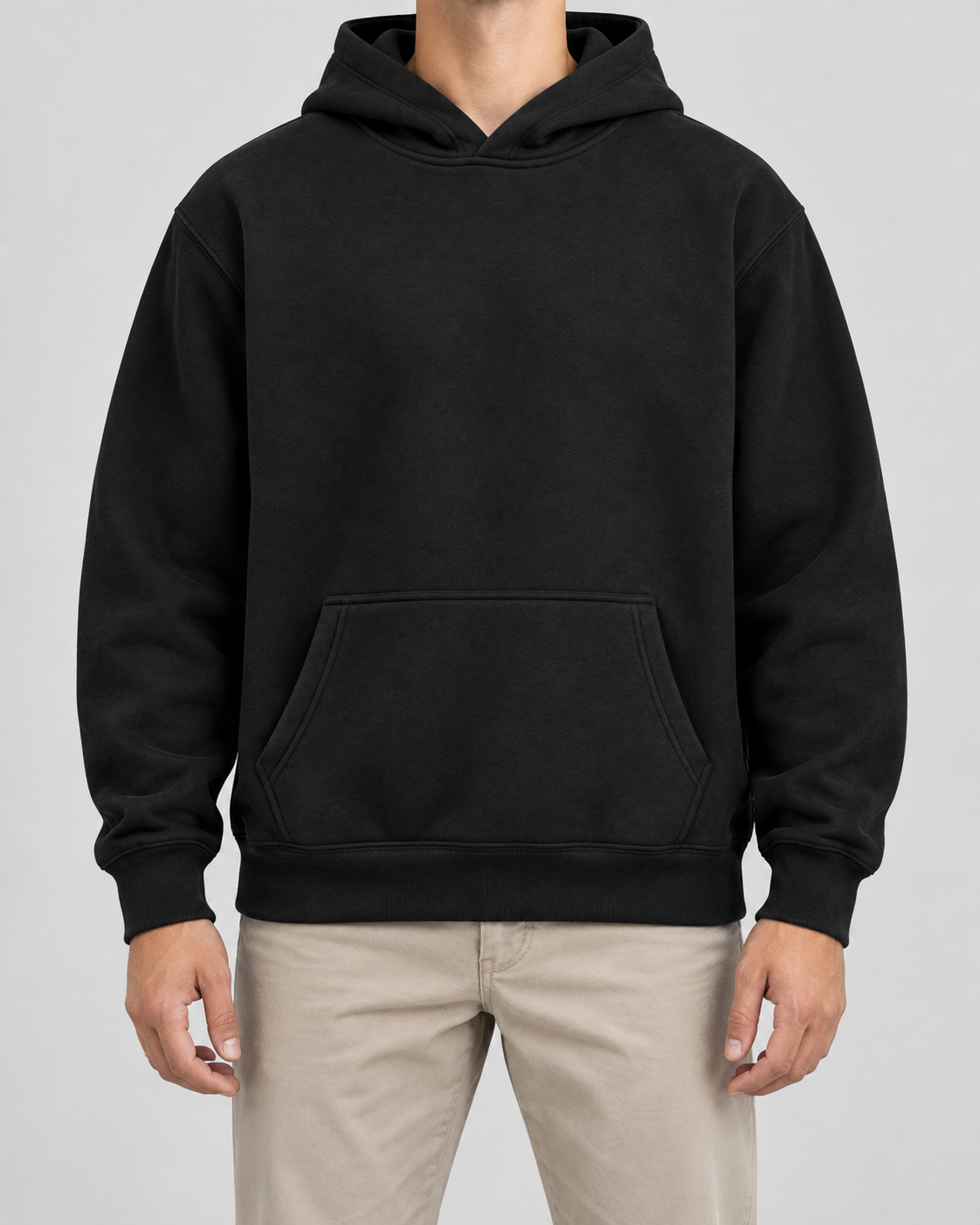 Men's Fleece Pullover Hoodie - Ribbed Cuff Detail