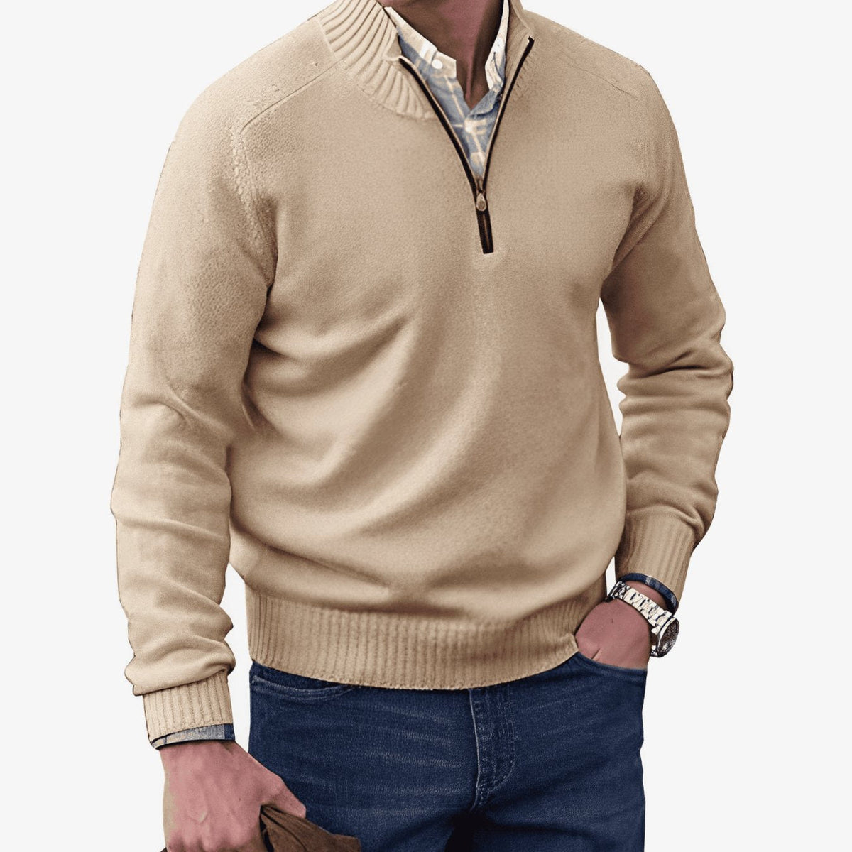 Men's Knit Half-Zip Pullover Jumper Quarter-Zip Sweater