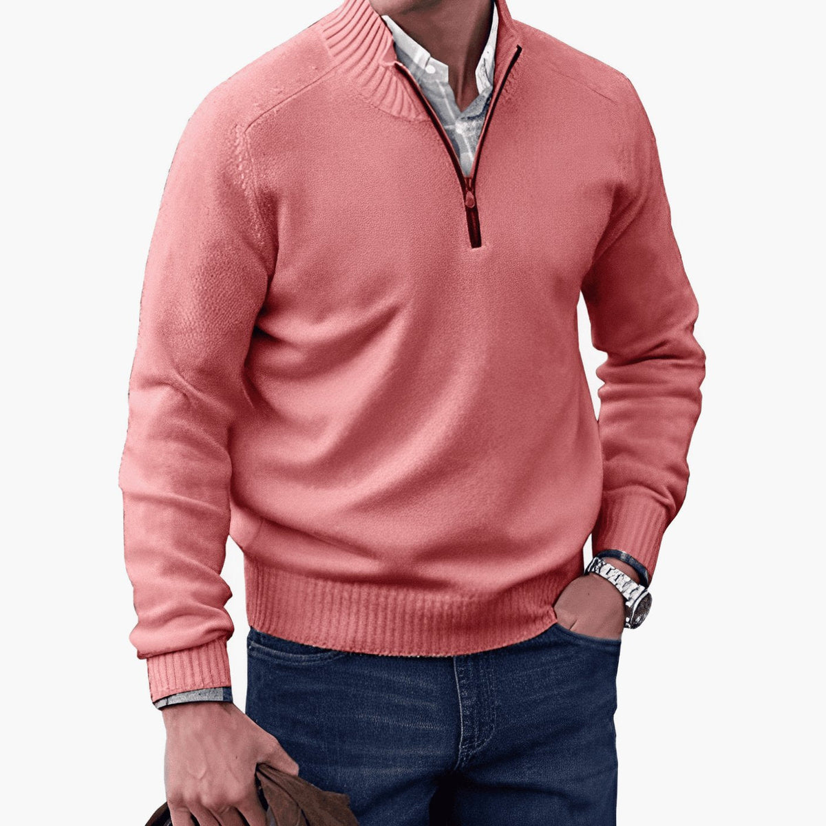 Men's Knit Half-Zip Pullover Jumper Quarter-Zip Sweater