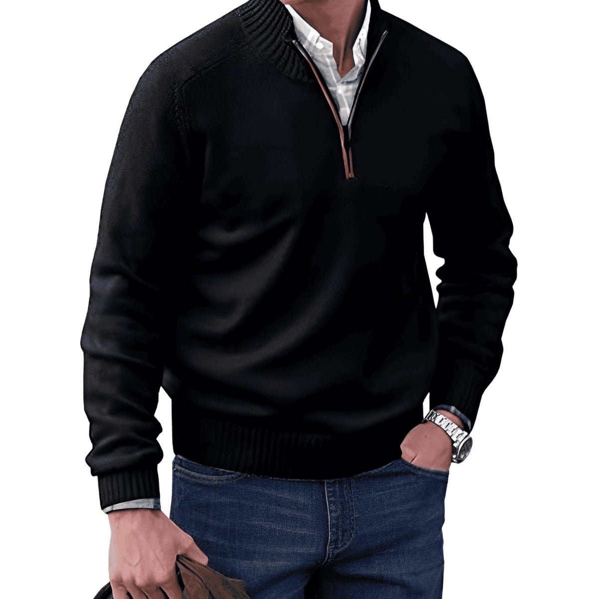 Men's Knit Half-Zip Pullover Jumper Quarter-Zip Sweater