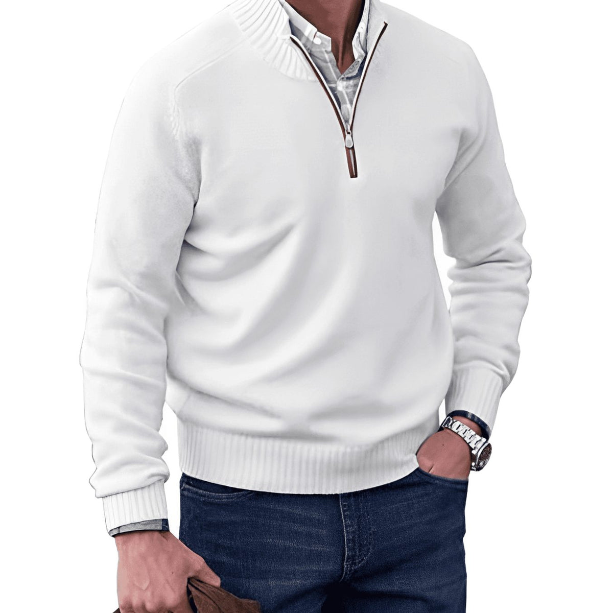 Men's Knit Half-Zip Pullover Jumper Quarter-Zip Sweater