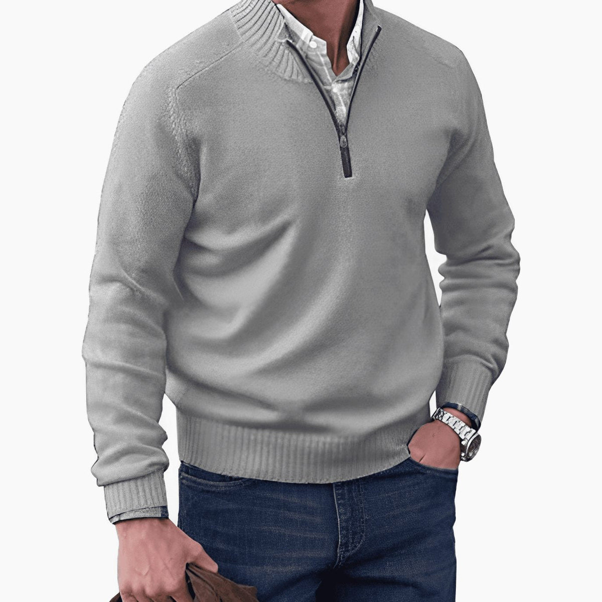 Men's Knit Half-Zip Pullover Jumper Quarter-Zip Sweater