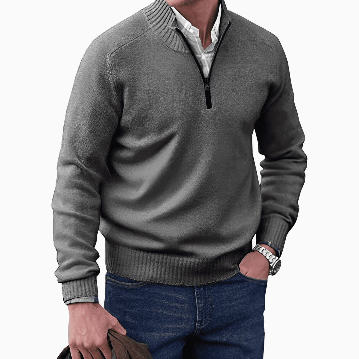 Men's Knit Half-Zip Pullover Jumper Quarter-Zip Sweater
