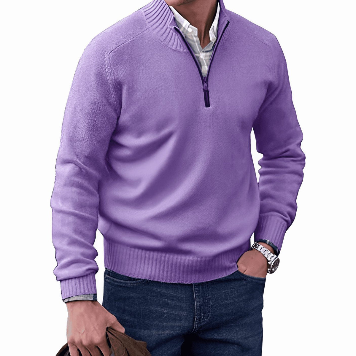 Men's Knit Half-Zip Pullover Jumper Quarter-Zip Sweater