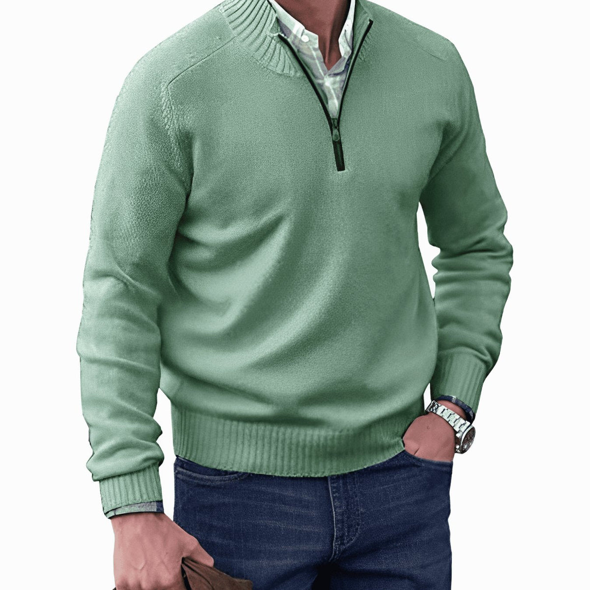 Men's Knit Half-Zip Pullover Jumper Quarter-Zip Sweater