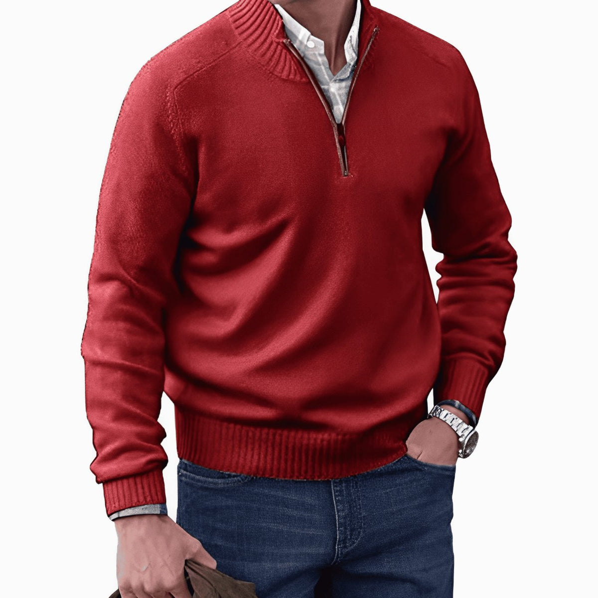 Men's Knit Half-Zip Pullover Jumper Quarter-Zip Sweater