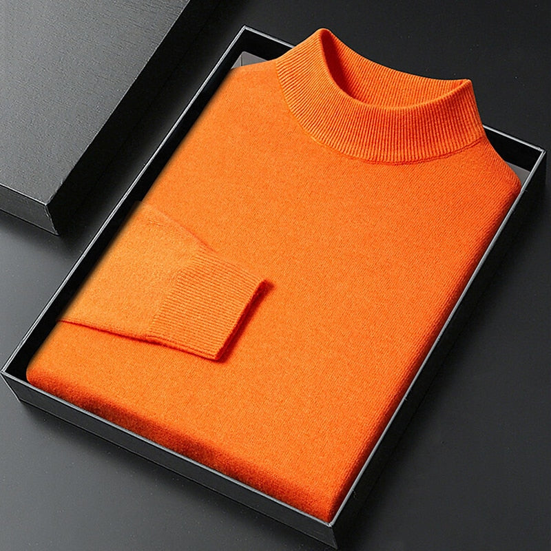 Men's Mock Neck Knitted Sweater, Regular Fit, Ribbed Trims