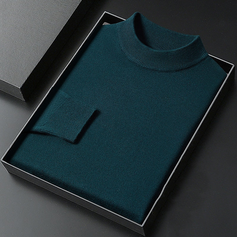 Men's Mock Neck Knitted Sweater, Regular Fit, Ribbed Trims