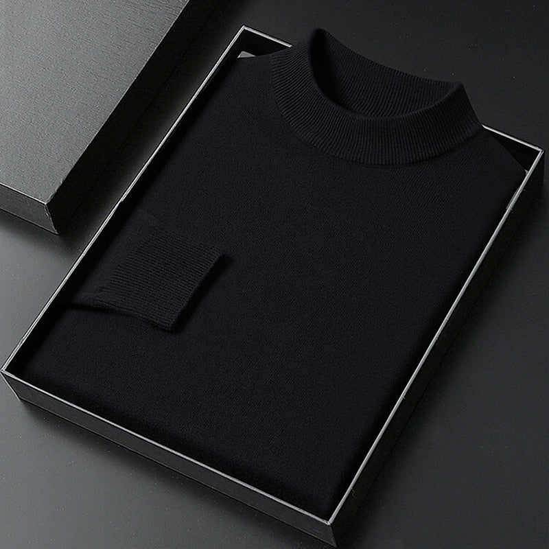 Men's Mock Neck Knitted Sweater, Regular Fit, Ribbed Trims