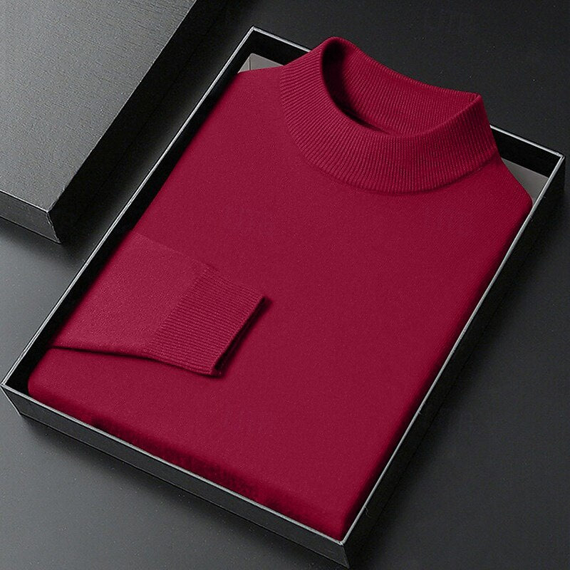 Men's Mock Neck Knitted Sweater, Regular Fit, Ribbed Trims