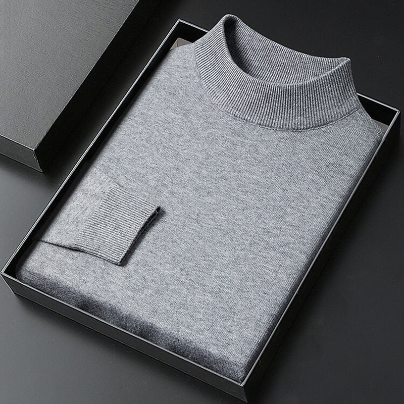Men's Mock Neck Knitted Sweater, Regular Fit, Ribbed Trims