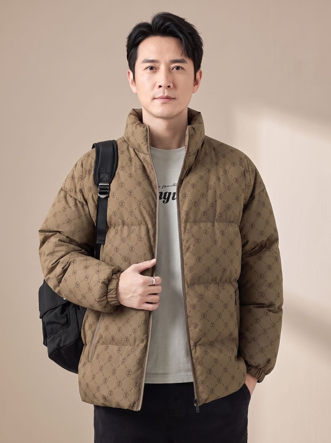 Owen | Men's Logo-Print Stand-Collar Zip-Up Puffer Jacket