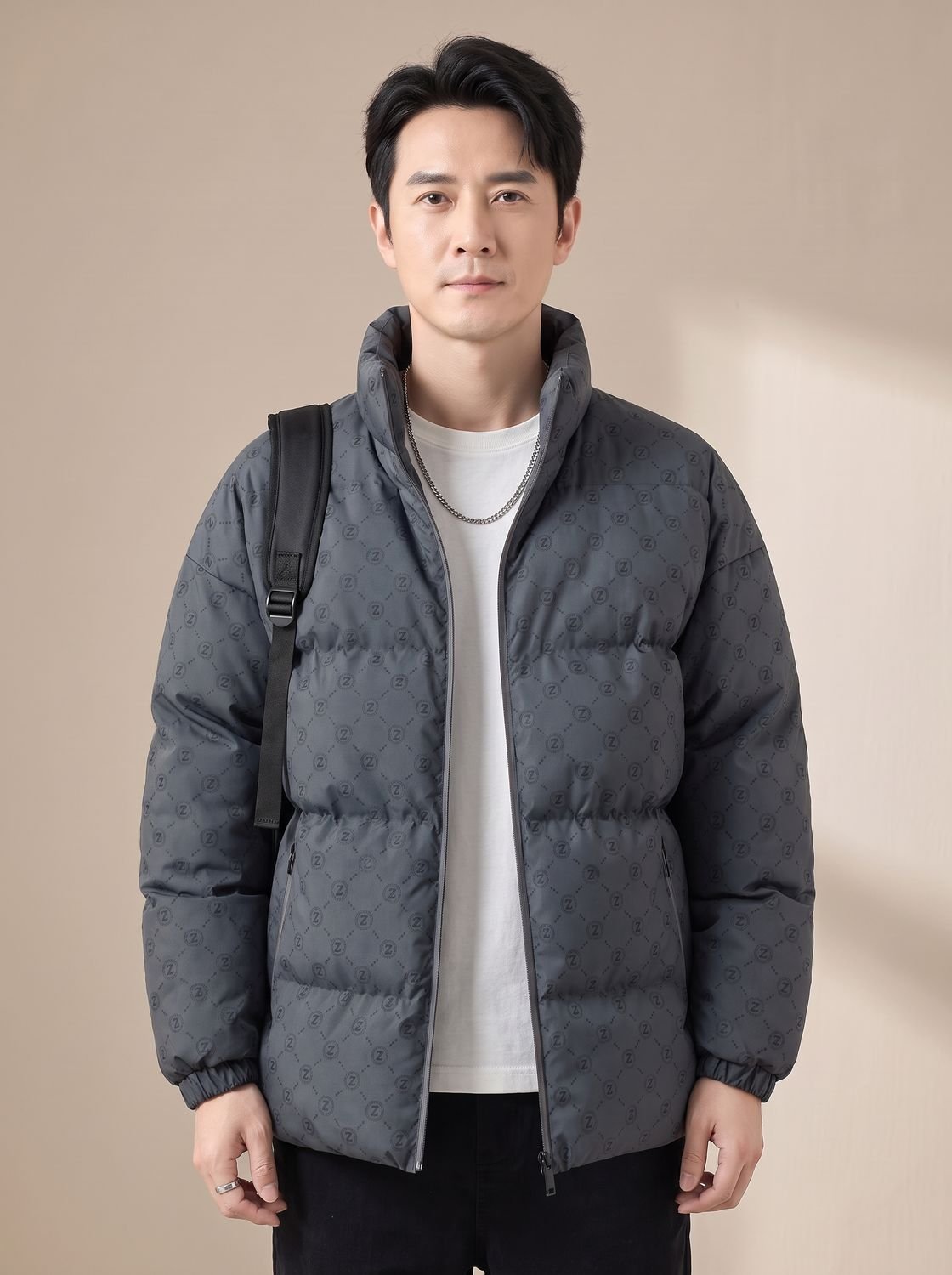 Owen | Men's Logo-Print Stand-Collar Zip-Up Puffer Jacket