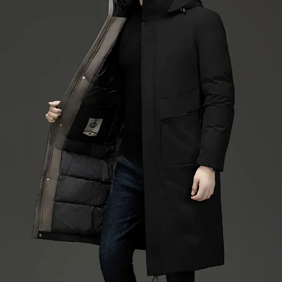 Men's Long Hooded Insulated Puffer Winter Coat