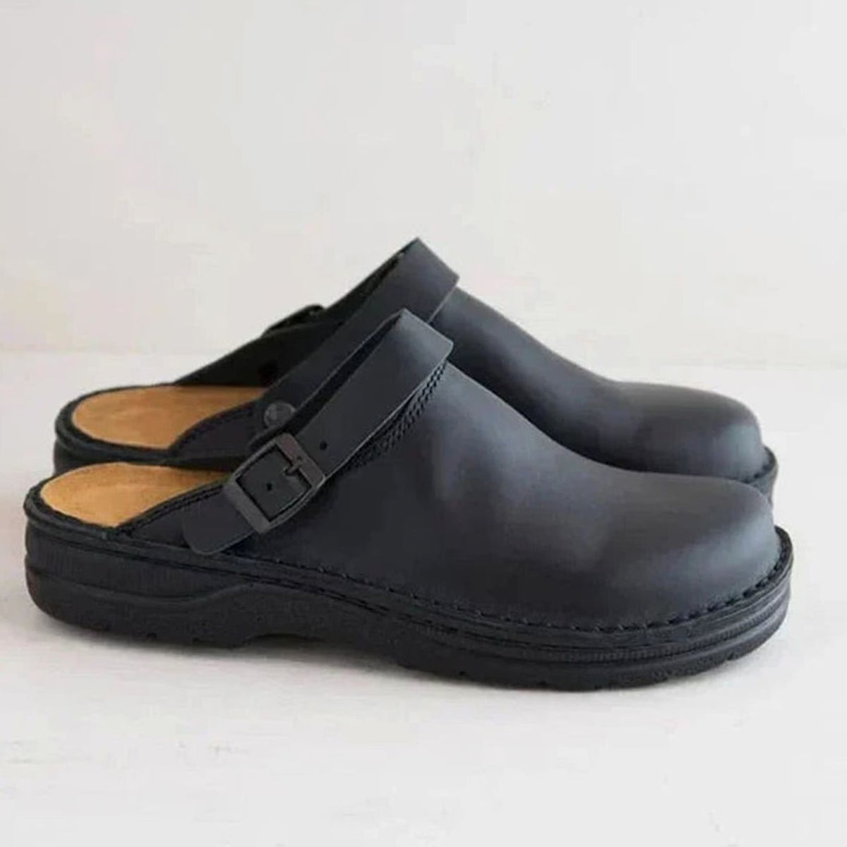 Men's Orthopedic Buckle Leather Slip-On Clogs