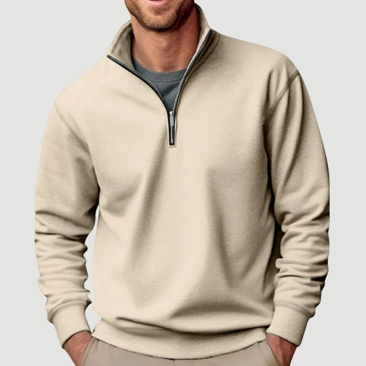Men's Quarter-Zip Collar Sweatshirt Relaxed-Fit Pullover