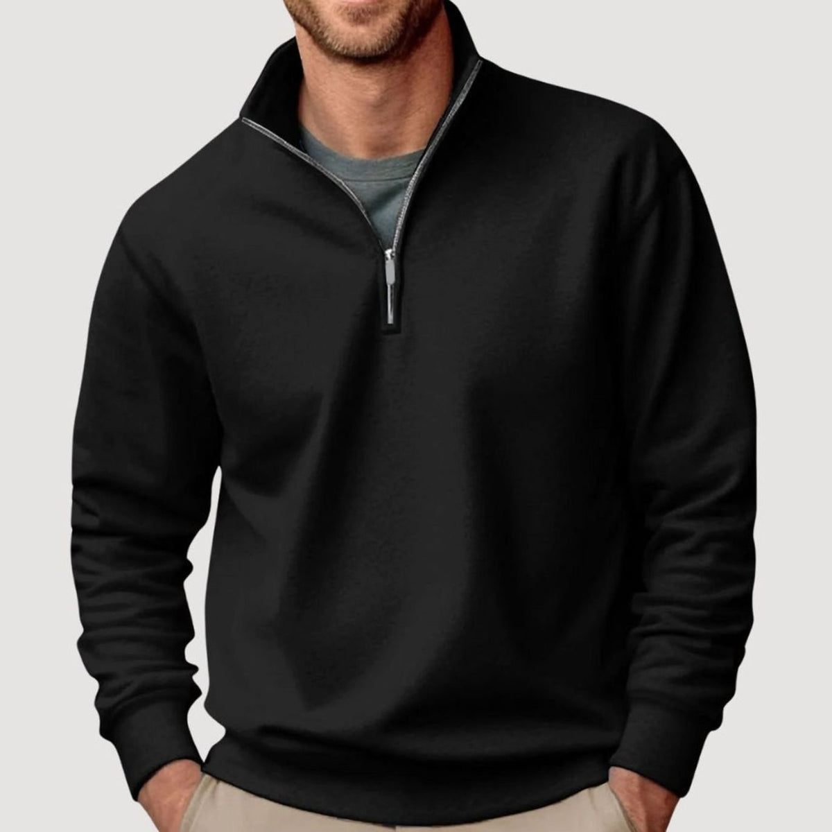 Men's Quarter-Zip Collar Sweatshirt Relaxed-Fit Pullover